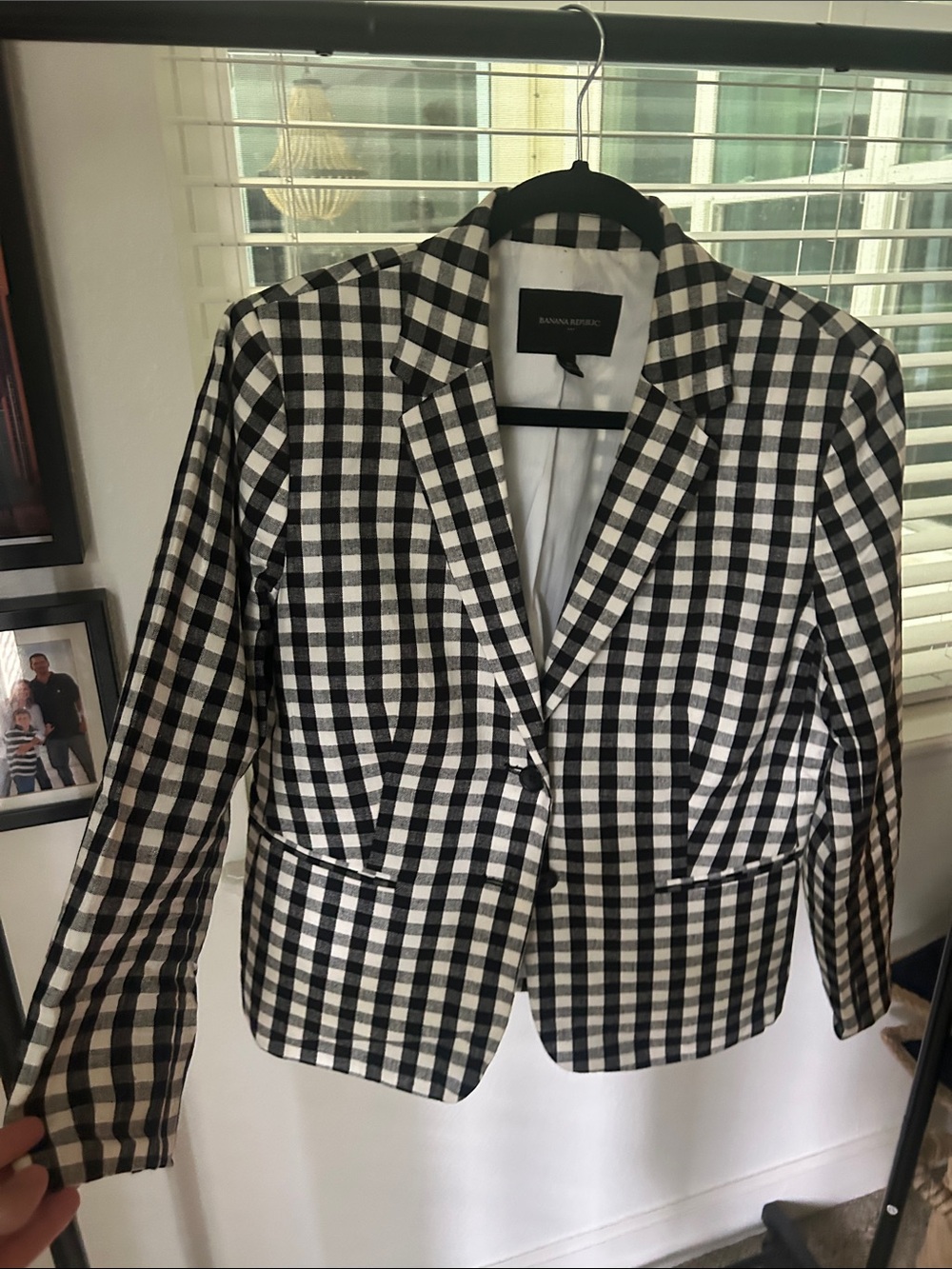 Banana Republic linen Black and White Gingham Blazer